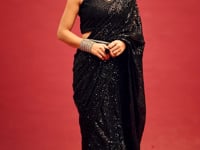 Black Georgette Saree with Thread And Multiple Sequins Embroidery Work