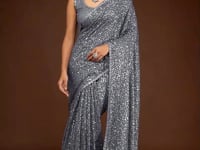 Slate Grey Georgette Saree with Thread And Multiple Sequins Embroidery Work