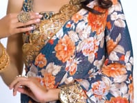 Dove Blue Floral Print Organza Saree With Sequins Work
