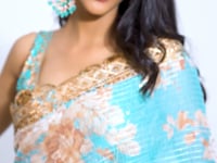Sky Blue Floral Print Organza Saree With Sequins Work