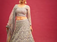 Dusky Orchid Soft Thread Zari Badla And Glitter Dori Embroidery Work Soft Net Lehenga Choli