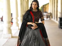 Grey Tussar Silk Lehenga Choli with Kashmiri Print & Foil Work
