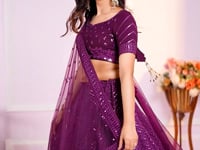 Purple Georgette Lehenga With Sequins And Thread Embroidered Work