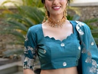 Teal Blue Crush Sequence Embroidery Lehenga Choli
