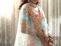 Mint Red Art Silk Lehenga With Digital Floral Print With Dori Sequins And Stone Work