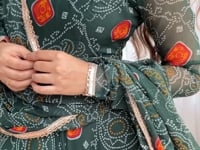 Dark Green Soft Light Weight Chiffon Bandhej Print Gown With Dupatta