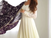 Wine And Off White Vichitra Silk Gown With Heavy Embroidery Work Dupatta