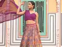 Wine Banarasi Silk Crop top Lehenga Choli