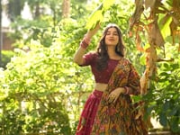 Red Tussar Silk Kalamkari Printed Lehenga Choli