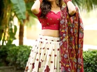 Off White Tussar Silk Kalamkari Printed Lehenga Choli