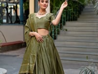 Olive Green Chanderi Silk Lehenga Choli With Zari Weaving Work