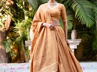 Light Mustard Chanderi Silk Lehenga Choli With Zari Weaving Work