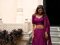 Wine Chanderi Silk Lehenga Choli With Zari Weaving Work