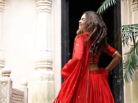 Red Chanderi Silk Lehenga Choli With Zari Weaving Work