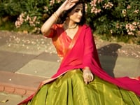 Parrot Green Kanchipuram Zari Weaving Work Lehenga Choli