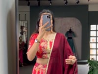 Red Tussar silk Floral Printed Lehenga Choli