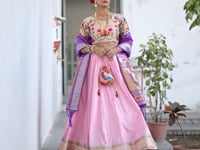 Light Pink Jacquard Silk Zari Weaving Paithani Lehenga Choli