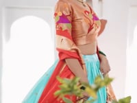 Sea Blue Jacquard Silk Zari Weaving Paithani Lehenga Choli