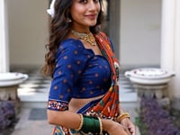 Navy Blue Tussar Silk Lehenga Choli With Kalamkari Print & Foil Work