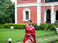 Red & Beige Dola Silk Lehenga Choli With Shibori Print & Zari Weaving Border