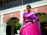 Purple & Pink Dola Silk Lehenga Choli With Shibori Print & Zari Weaving Border