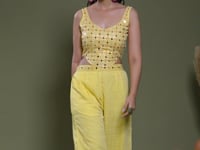 Yellow Weaving Georgette Embroidery Work Co-ord Set