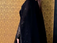 Black Georgette Metalic Foil Work Gown With Dupatta