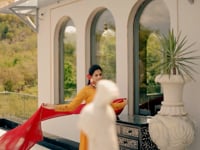 Mustard Yellow  Georgette Palazzo Salwar Suit With Thread And Sequins Embroidered Work