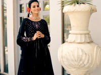 Dark Blue  Georgette Palazzo Salwar Suit With Thread And Sequins Embroidered Work