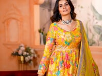 Yellow Digital Floral Print Silk Salwar Suit