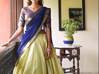 Olive Green Kanchipuram Zari Weaving Work Lehenga Choli