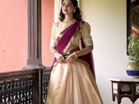 Beige Kanchipuram Zari Weaving Work Lehenga Choli