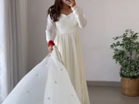 Off White Silk Anarkali Gown With Georgette Embroidery Work Dupatta