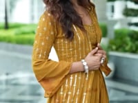 Yellow Georgette Indo western Set With Thread & Sequence Embroidery Work