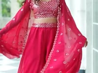 Deep Pink Georgette Thread & Sequence Embroidery Work Indo Western Lehenga Choli