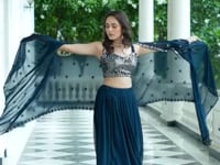 Navy Blue Georgette Thread & Sequence Embroidery Work Indo Western Lehenga Choli