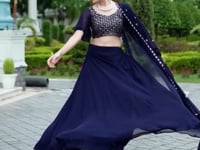 Navy Blue Georgette Thread & Sequence Embroidery Work Lehenga Choli