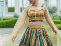 Yellow-Multicolor Georgette Lehenga Choli With Digital Print & Embroidery Work
