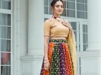Beige-Multicolor Georgette Lehenga Choli With Digital Print & Embroidery Work