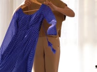 Royal Blue Laheriya Print Georgette Anarkali Gown With Dupatta