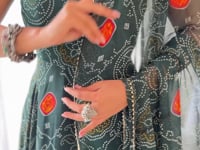 Tealish Green Soft Chiffon Bandhej Print Light Weight Gown With Dupatta