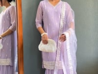 Lavender Georgette Salwar Suit With Sequence Embroidery Work