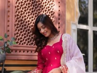 Paprika Red Georgette Sequins Embroidery Work Gown With Contras Dupatta