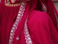 Rose Red Beautiful Thread Sequins Embroidery Work Gown And Dupatta