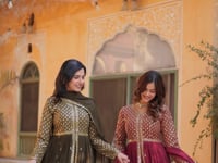 Rangoon Green Georgette Sequins Embroidery Work Front Cut Gown And Dupatta