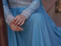 Sky Blue Georgette Embroidery Beads Sequins Work Gown With Dupatta