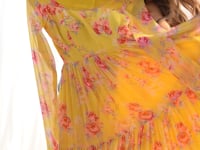 Yellow Georgette Floral Print Gown With Dupatta