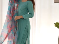 Beetle Blue Viscose Straight Salwar Suit With Multi Floral Print Dupatta