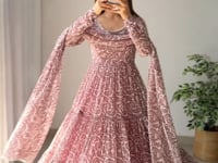 Dark Mauve Georgette Printed Gown With Dupatta
