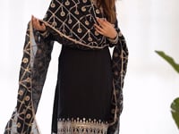 Black Silk Salwar Suit With Dori Sequins Embroidery Work With Heavy Dupatta